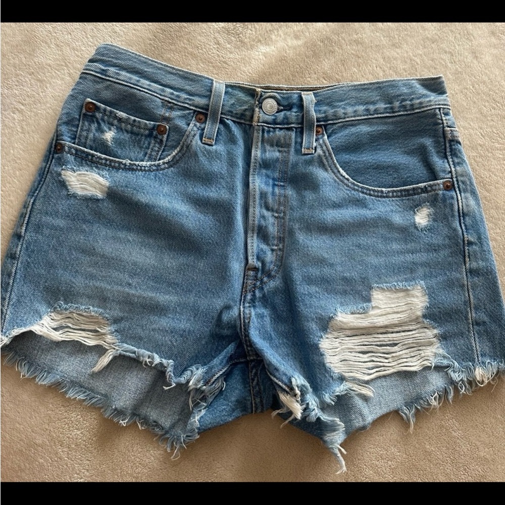 Levi's 501 high waisted Distressed Ripped Denim Shorts